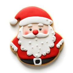 Santa Claus shaped Christmas cookie top view isolated on white background