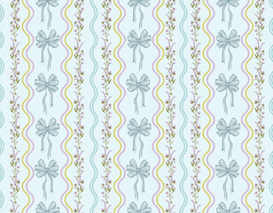 Trendy Seamless pattern of  Coquette bows Vector Illustration Hand drawn ribbon background.