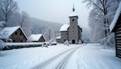  Snowy village charm winter serenity