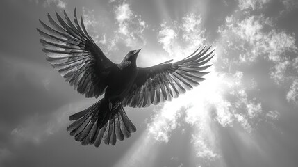 Naklejka premium Majestic Bird in Flight Against a Dramatic Sky