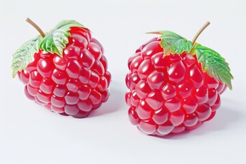 Fresh raspberries with leaves on a white background, perfect for food or nature photography