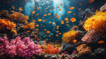 Naklejka premium Vibrant Underwater Coral Reef with Colorful Fish