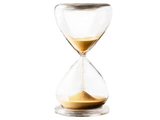 A glass hourglass with a shifting sand colored cocktail its grains of time visible floating
