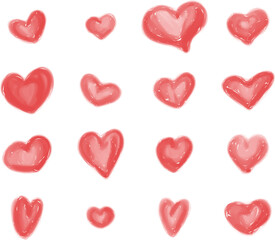 Red watercolor style vector hearts , Red white hearts background