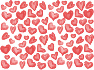 Red watercolor style vector hearts pattern, Red white hearts background
