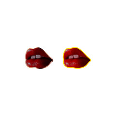 red and yellow lips, red kiss sticker, sexy lips isolated on white, sexy lips halftone. Lipstick glamour vector.