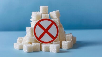 Conceptual image of sugar cubes forming a no-entry sign, symbolizing restricted sugar intake for diabetes