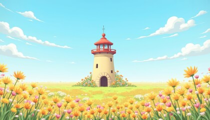  Charming Lighthouse in a Field of Flowers
