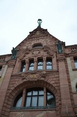 facade of old beautiful historic apartment house in Wiesbaden