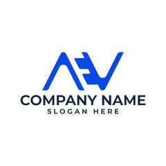 AEV initial lettermark with the letter E in negative space in modern and minimalist geometric style