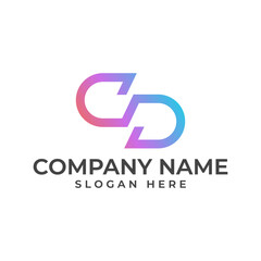 CD initial lettermark with connected letter in warmth purple and blue gradient in modern and minimalist style