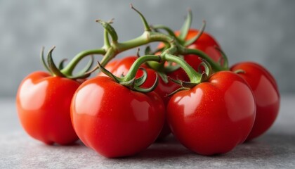  Freshly harvested cherry tomatoes with vibrant green stems