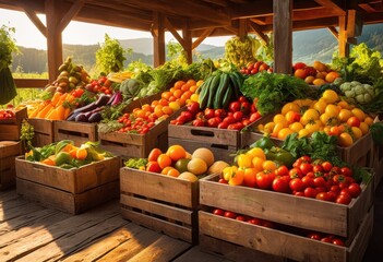 colorful display fresh produce rustic wooden crates capturing essence vibrancy natural beauty, bounty, freshness, fruits, gourmet, harvest, healthy, local
