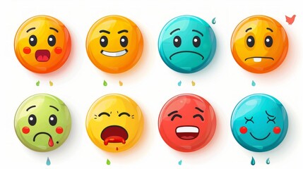 Obraz premium Feedback concept design set. Feedback emoji. Bad and Good Review. Emoticon, emoji and smile, emotions scale. Happy and Sad reaction. Mood faces for survey, rating icons. Vector illustration 