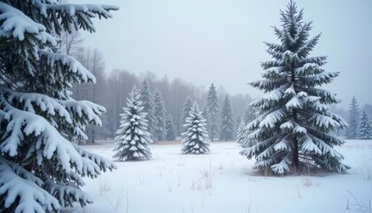 Naklejka premium Winters embrace A serene snowy forest