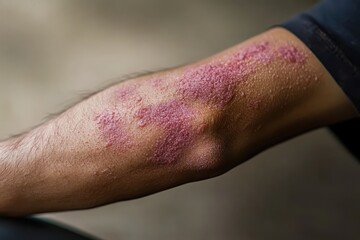 A close-up of a person's arm showing skin irritation and redness.