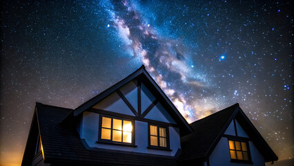 starry sky above the house