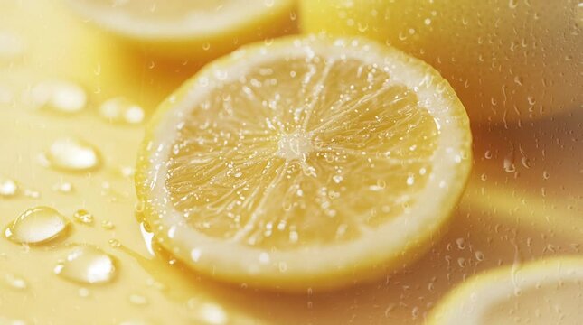 slice of lemon. Virtual 4K video animation background with looping time lapse with very smooth graphics.