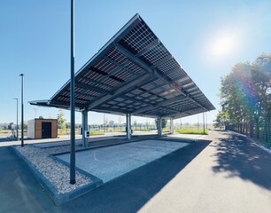 Solar canopy parking lot. PV Solar canopy