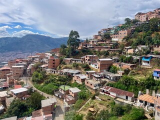 Fototapeta premium Medellin seen from Metrocable Line L , Parque Arvi, Medellin, Colombi
