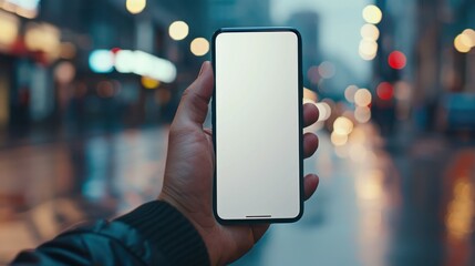 Smartphone with Blank Screen Held in City