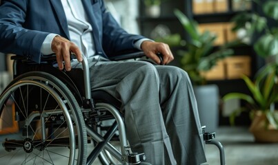 Obraz premium Close up hand Disabled businessman in wheelchair in office