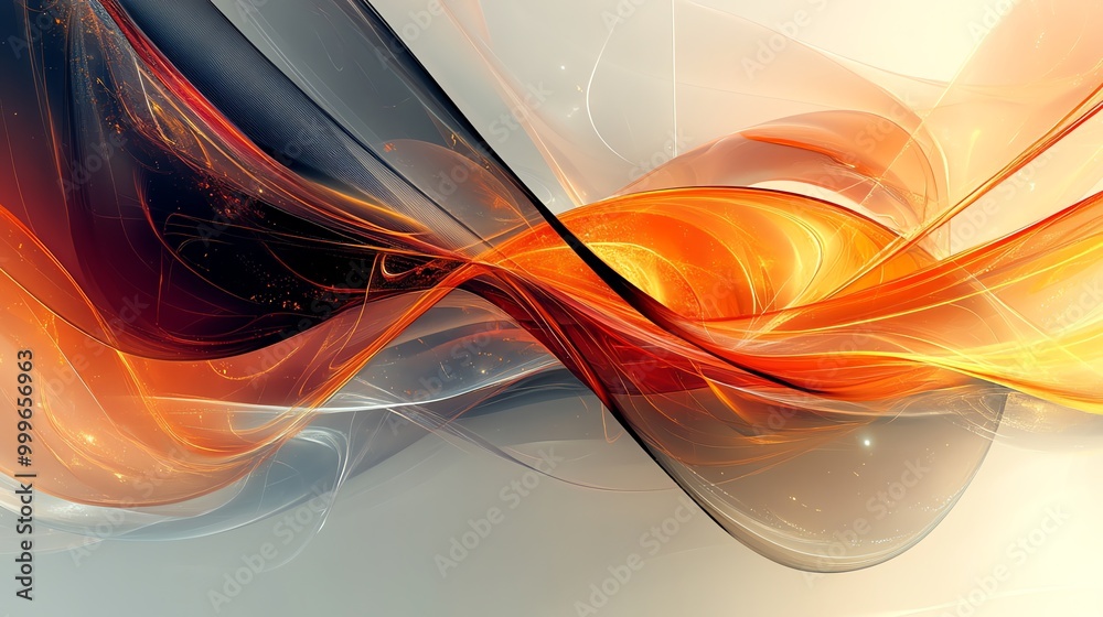 Aufkleber abstract background with flowing orange and black lines on a beige background.