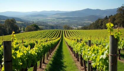 Fototapeta premium Vibrant Vineyard Amidst Majestic Mountains