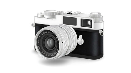 A vintage rangefinder camera with a black leather body and a silver lens.