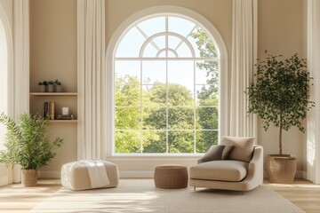 Luxurious Living Room with Arch Window and Modern Design