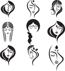 Vector Illustration of Female face icon set