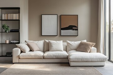 Modern Living Room Interior with Beige Tones and Stylish Furniture