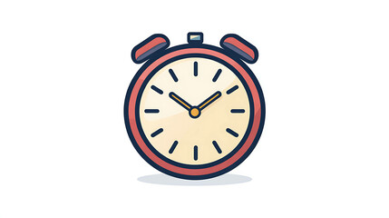 A cartoon alarm clock with a white face and red outline.