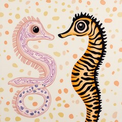 Fototapeta premium Creative depiction of colorful seahorses engaging in a whimsical underwater conversation
