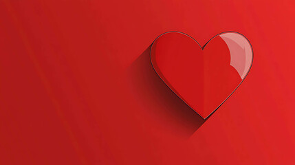 A single red heart with a long shadow on a red background.