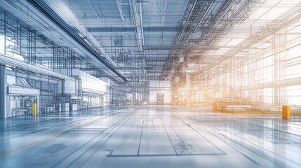 Obraz premium A spacious industrial interior with structural outlines and bright lighting.