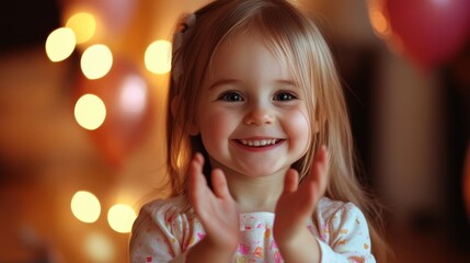 Joyful Slovak Girl Clapping for Birthday Child with Bright Smile