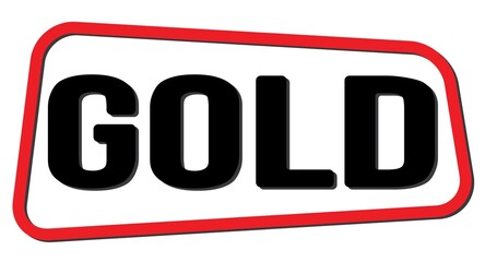 GOLD text on red-black trapeze stamp sign.