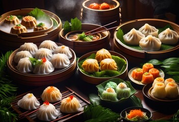 colorful vibrant bowls filled steaming delicious dim sum delights showcasing variety textures shapes, appetizer, bamboo, bite, cooking, cuisine