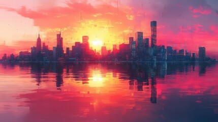Fototapeta premium colorful abstract cityscape with digital glitch art influences creating a modern and dynamic representation of urban environments