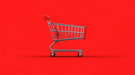 Empty shopping cart on a red background.