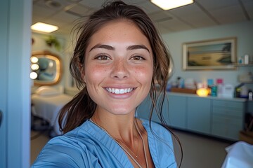 Fototapeta premium A patient reading a brochure about the benefits of professional teeth whitening