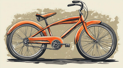 Fototapeta premium Vintage orange bicycle illustration.