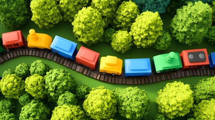 3d cartoon train top view isolated on white background
