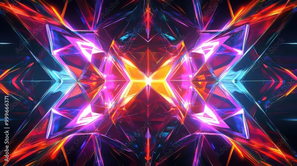 Wall mural abstract geometric pattern with sharp angles and bright neon colors, creating a dynamic and energeti