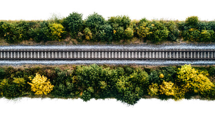 Obraz premium Railway rails with sleepers on gravel close-up top view