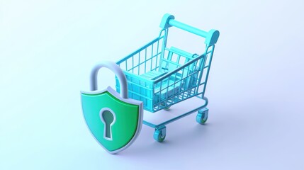 A shopping cart with a security padlock symbolizing safe online transactions.