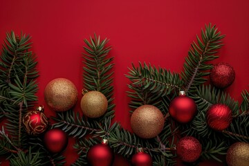 Obraz premium A beautiful Christmas tree decorated with red and gold ornaments, perfect for holiday celebrations