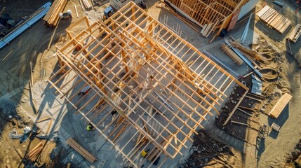 Fototapeta premium Aerial View of a House Under Construction