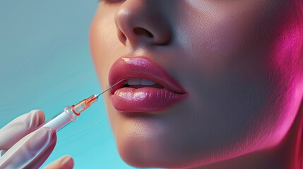 Obraz premium A beautiful model with flawless skin receiving lip filler injections from a doctor